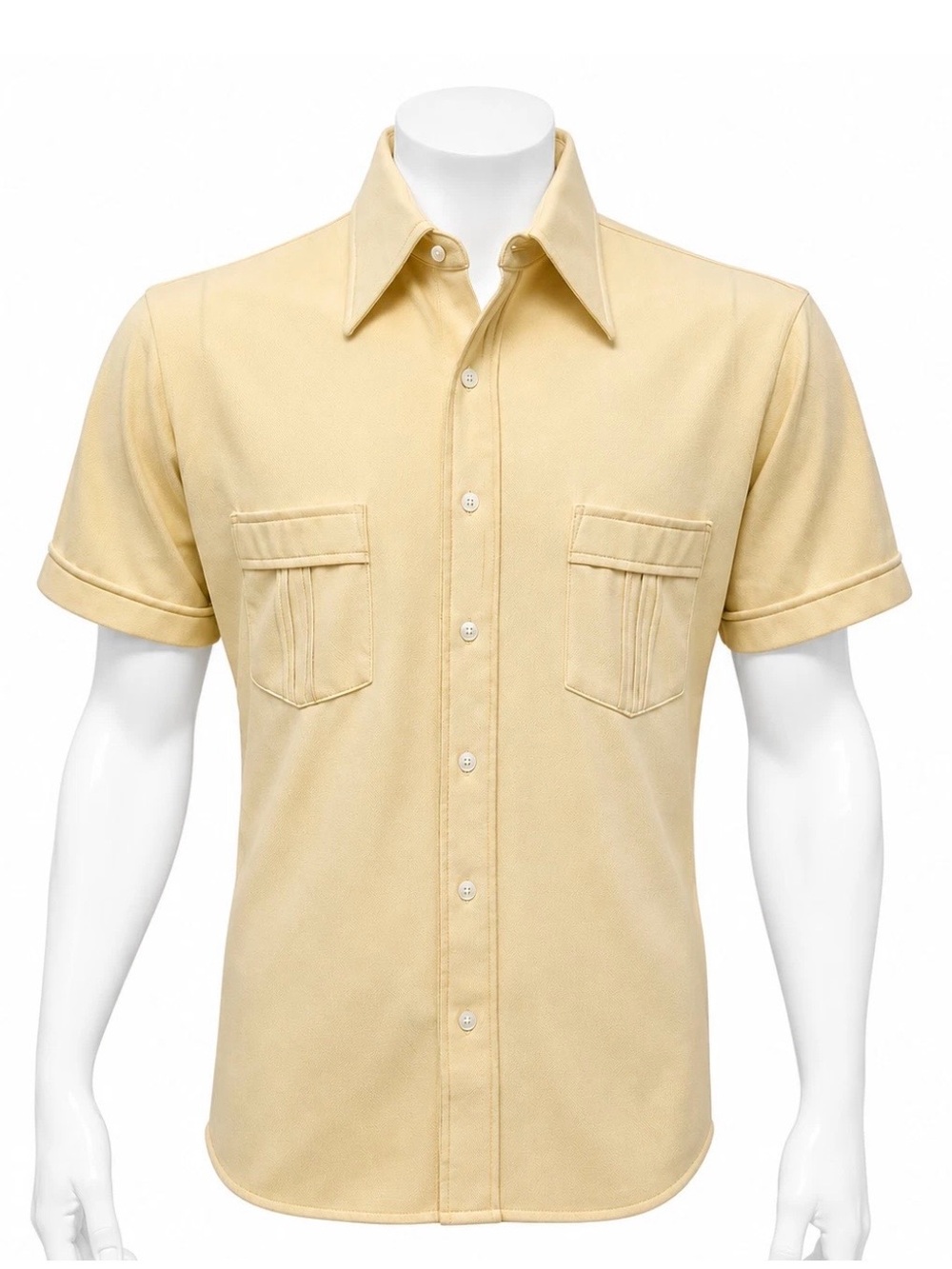 Vintage 60S 70S Beige Carlton Crepe Arrow Polyester Retro Flashback Shirt Large